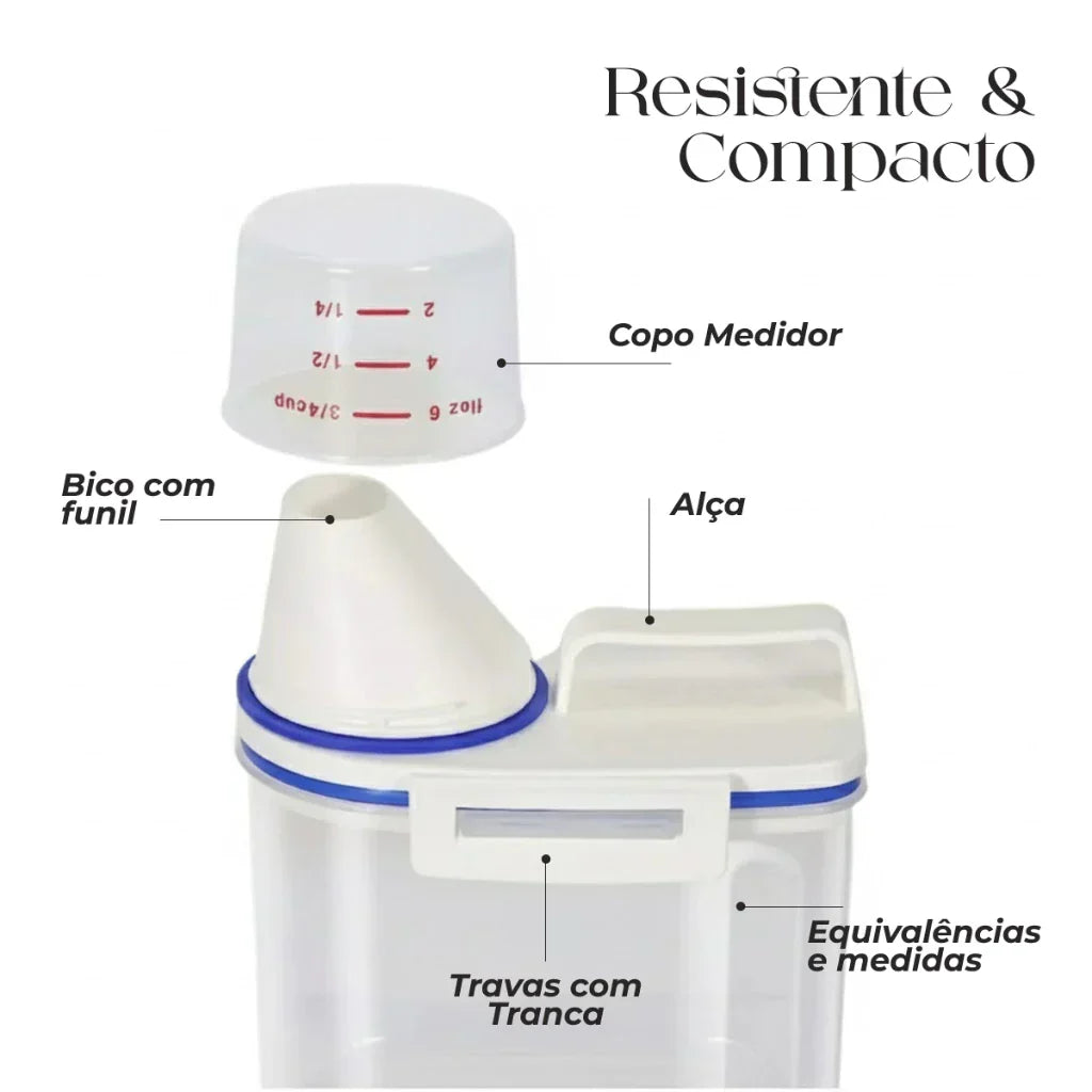Dispenser Organizador de Lavanderia 2,5L com Copo Medidor | Pote Hermético