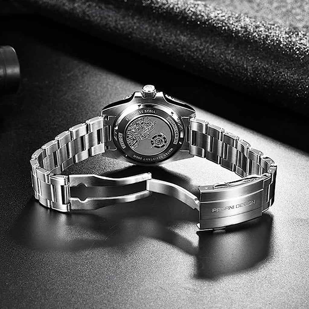 Relógio automático Pagani Design estilo Nautilus com movimento japonês Miyota 8215, cristal de safira, aço 316L e resistência à água 100m.