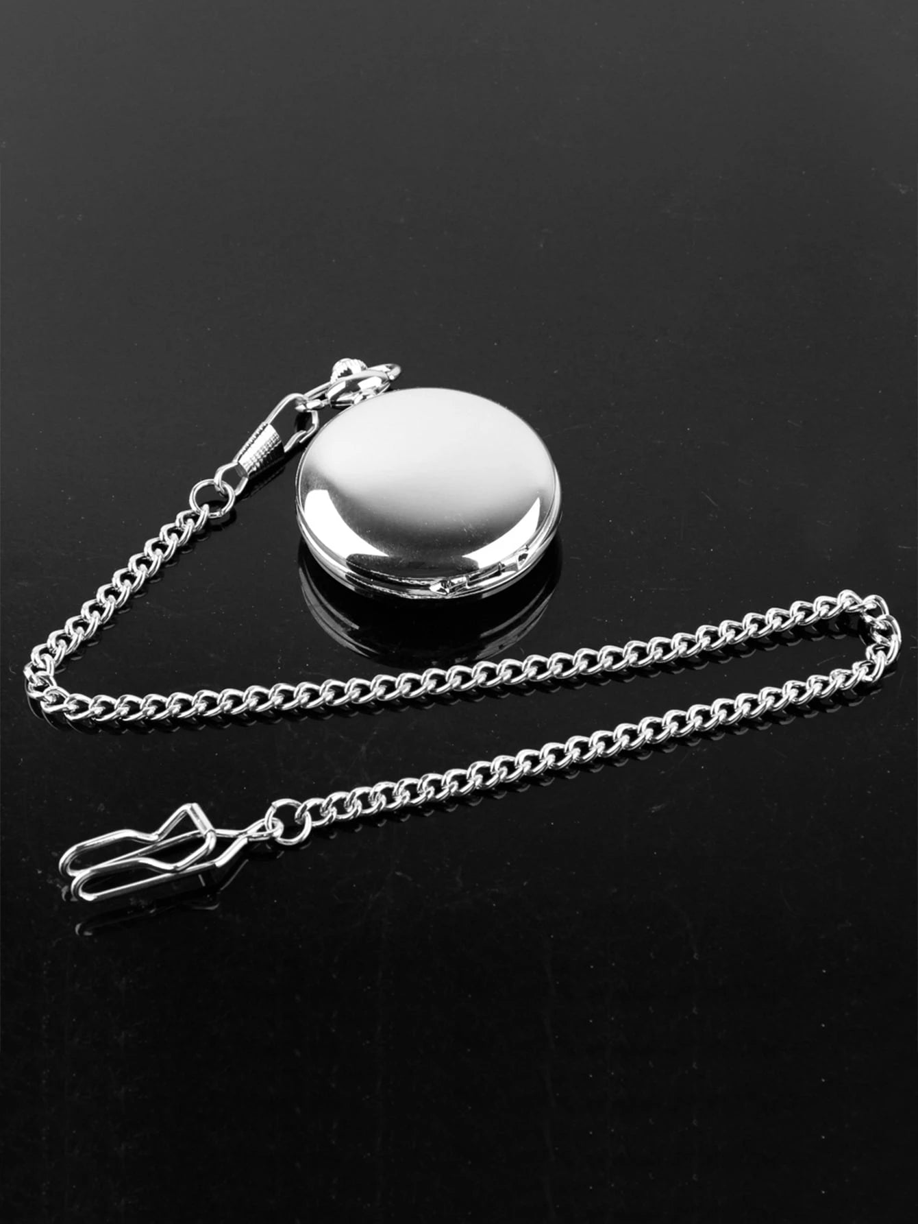 Relógio de bolso masculino redondo com números romanos mostrador branco e detalhe em strass