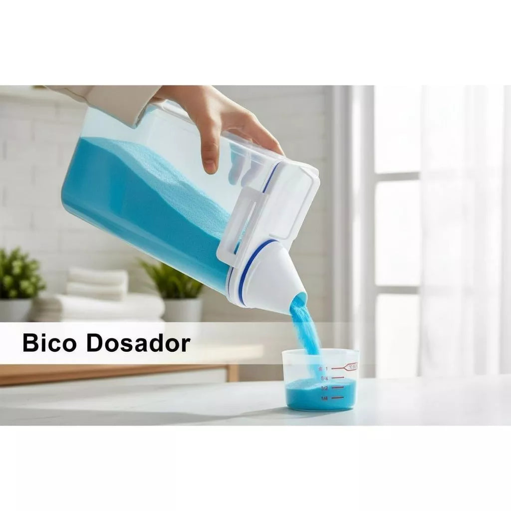 Dispenser Organizador de Lavanderia 2,5L com Copo Medidor | Pote Hermético