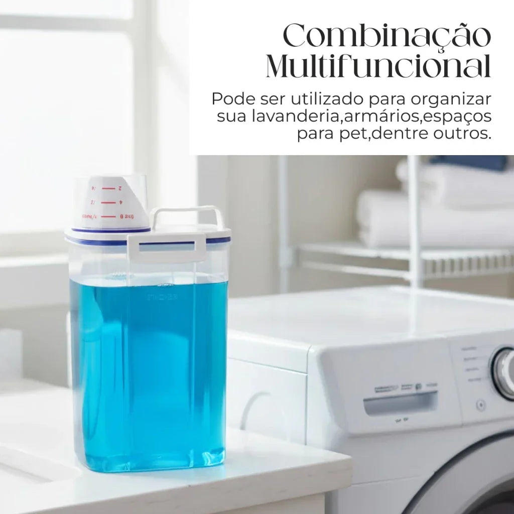 Dispenser Organizador de Lavanderia 2,5L com Copo Medidor | Pote Hermético