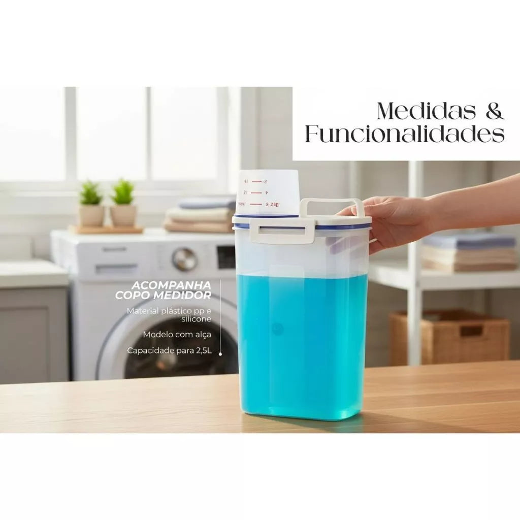Dispenser Organizador de Lavanderia 2,5L com Copo Medidor | Pote Hermético