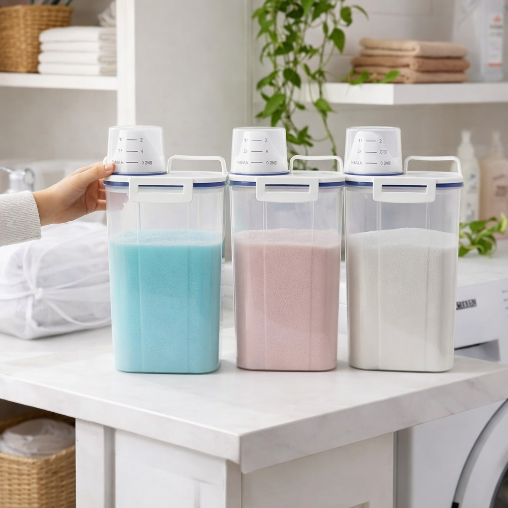 Dispenser Organizador de Lavanderia 2,5L com Copo Medidor | Pote Hermético