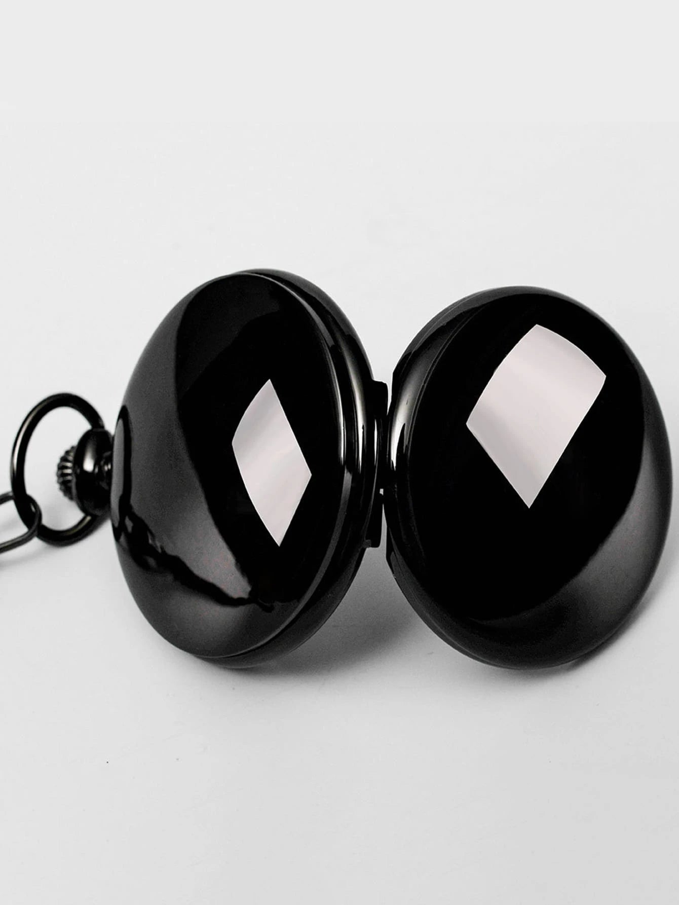 Relógio de bolso masculino preto redondo com números romanos e corrente metálica