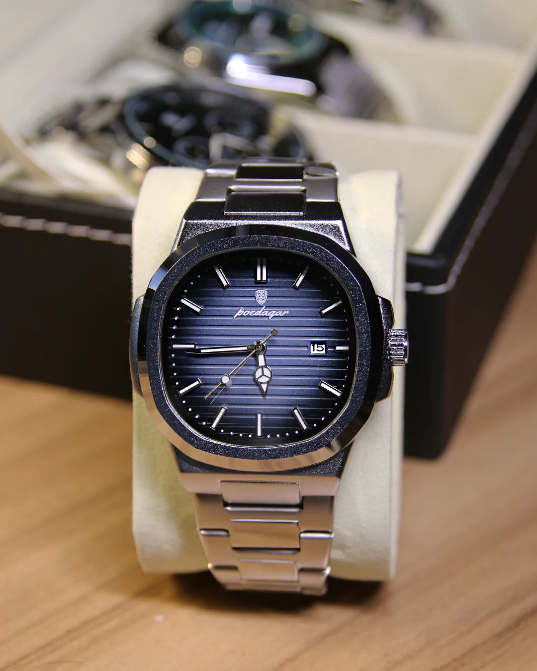 Relógio masculino Poedagar Luxury em aço inoxidável com mostrador clássico e estilo old money